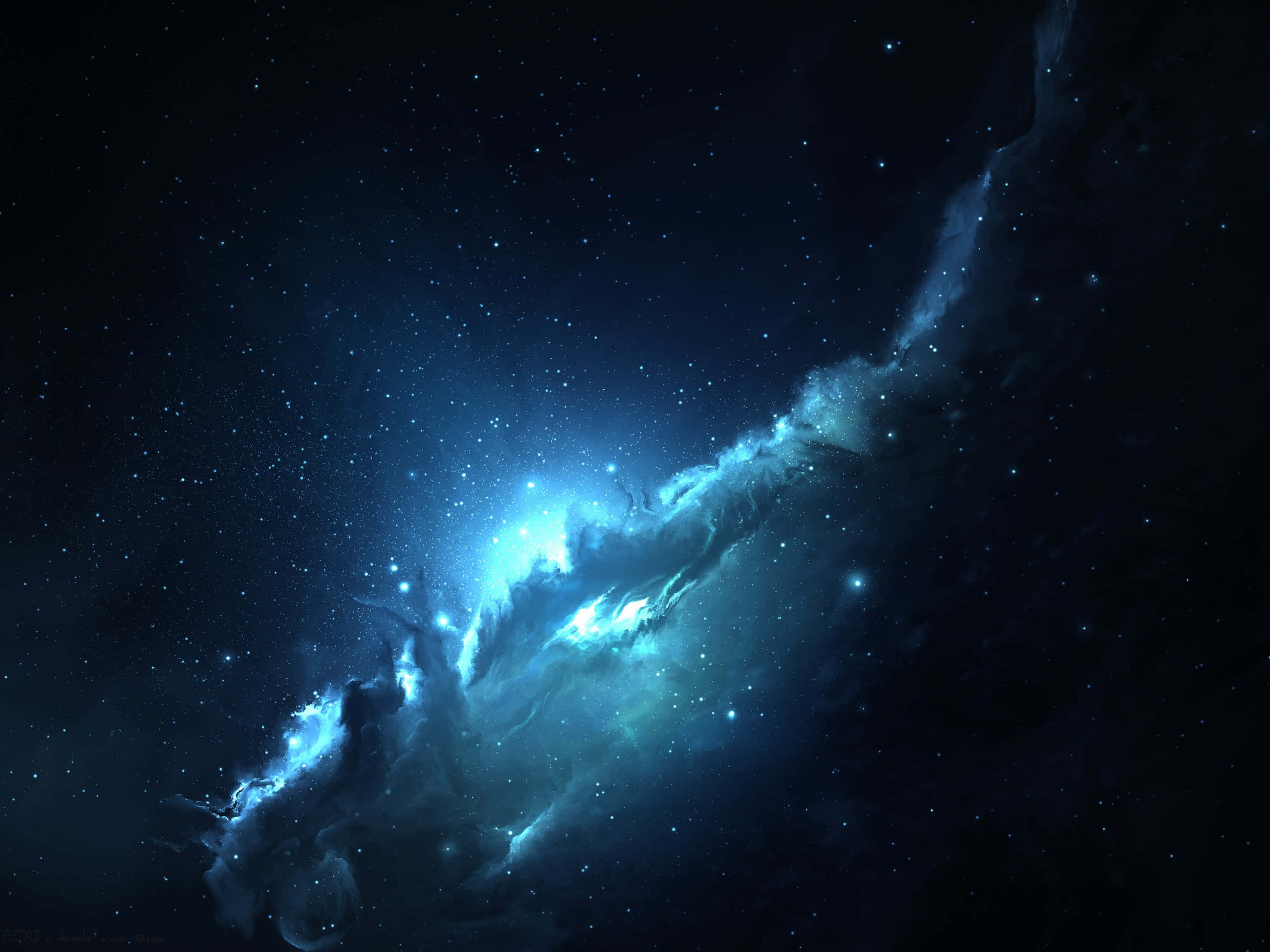 Green And Blue Galaxy, luminous blue nebula, deep space, 2K Desktop Wallpaper