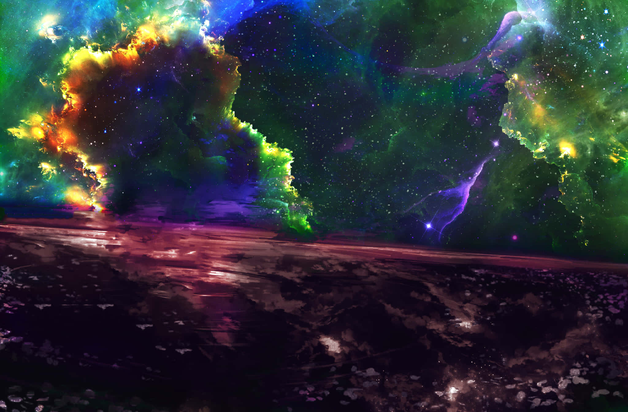 Green and Blue Galaxy, vibrant green, orange, Full HD Desktop Wallpaper