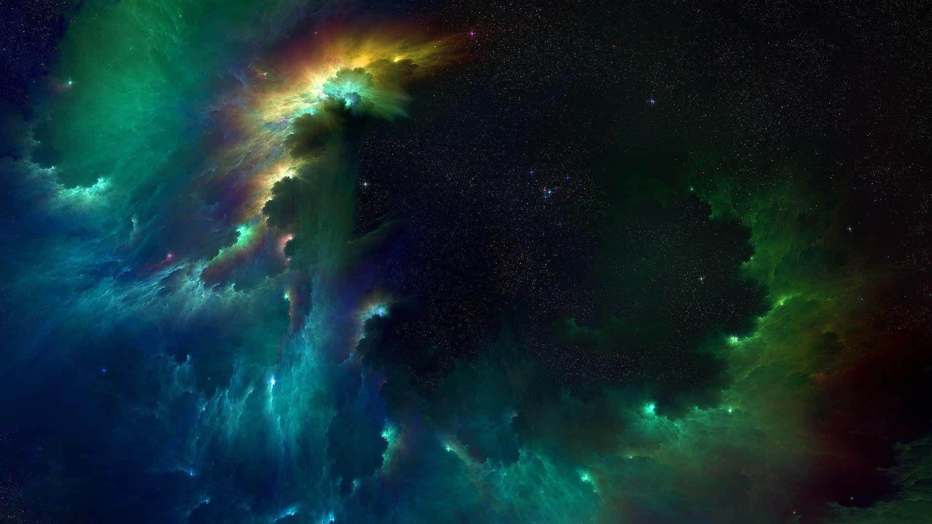 Green And Blue Galaxy, teal green, golden, Full HD Desktop Wallpaper