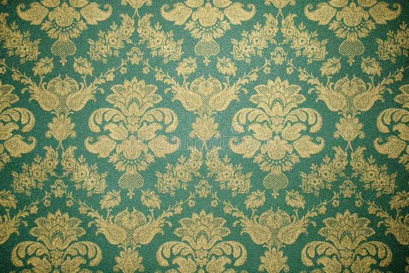 gold damask pattern, textured teal fabric surface, vintage wall art pattern, SD Desktop Wallpaper