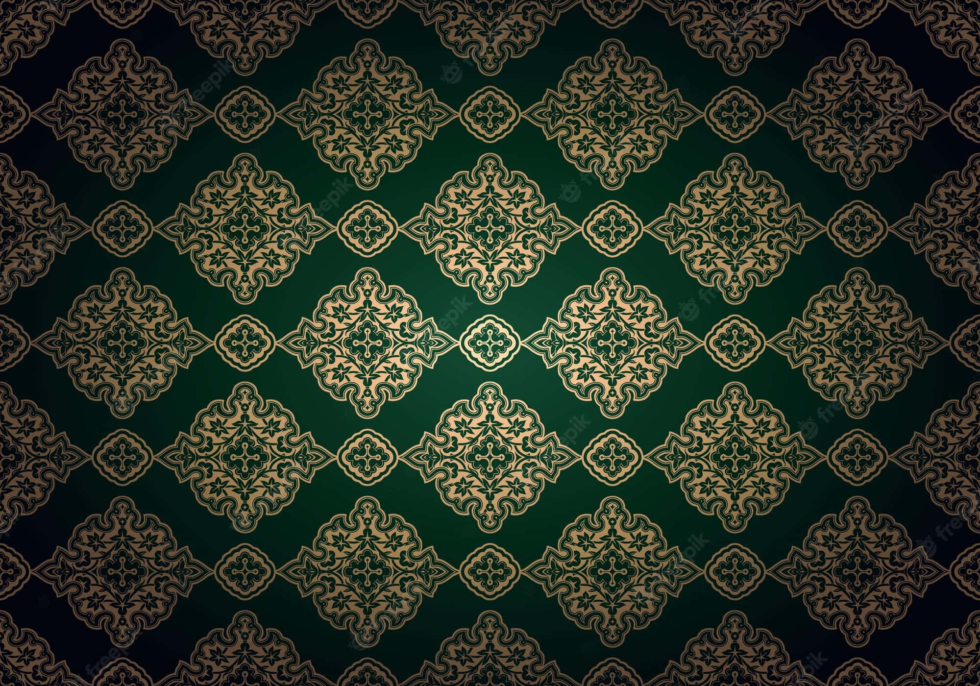 Green and Brown, gold filigree patterns, deep green gradient background, Full HD Desktop Wallpaper