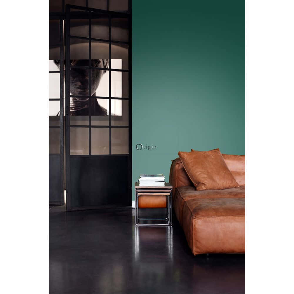 brown leather sofa, teal wall, metal side table, SD Desktop Wallpaper