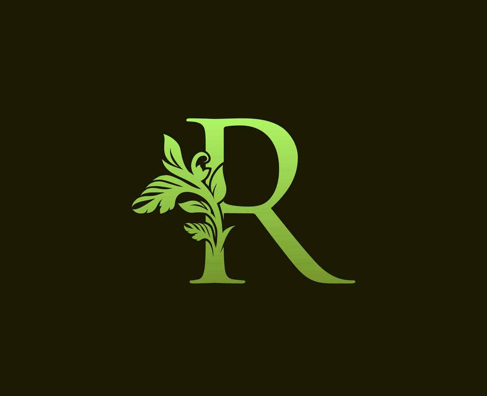 Letter R, green, brown, SD Desktop Wallpaper