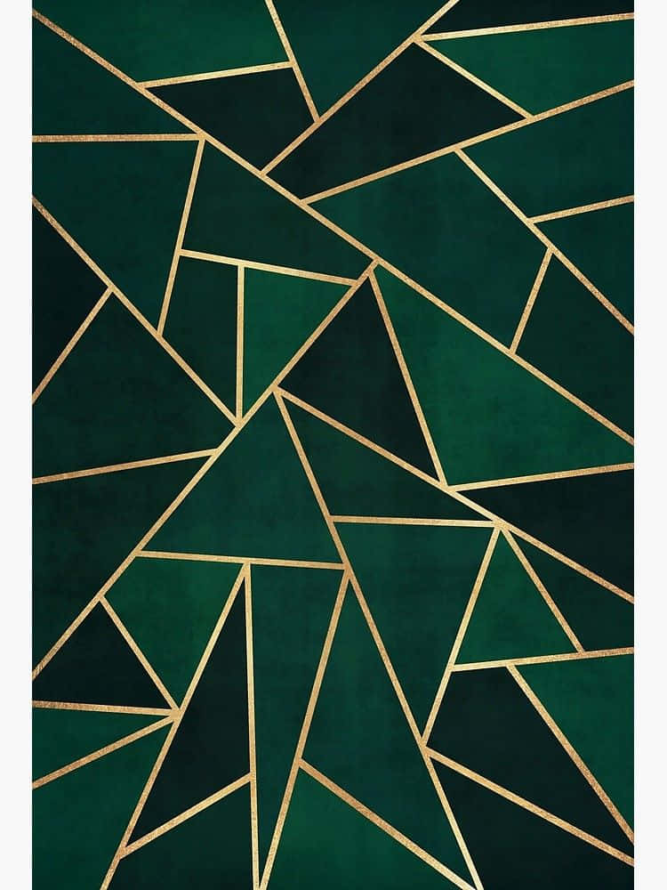 abstract green gold geometric pattern, dark green textured background, shimmering gold geometric lines, SD Phone Wallpaper