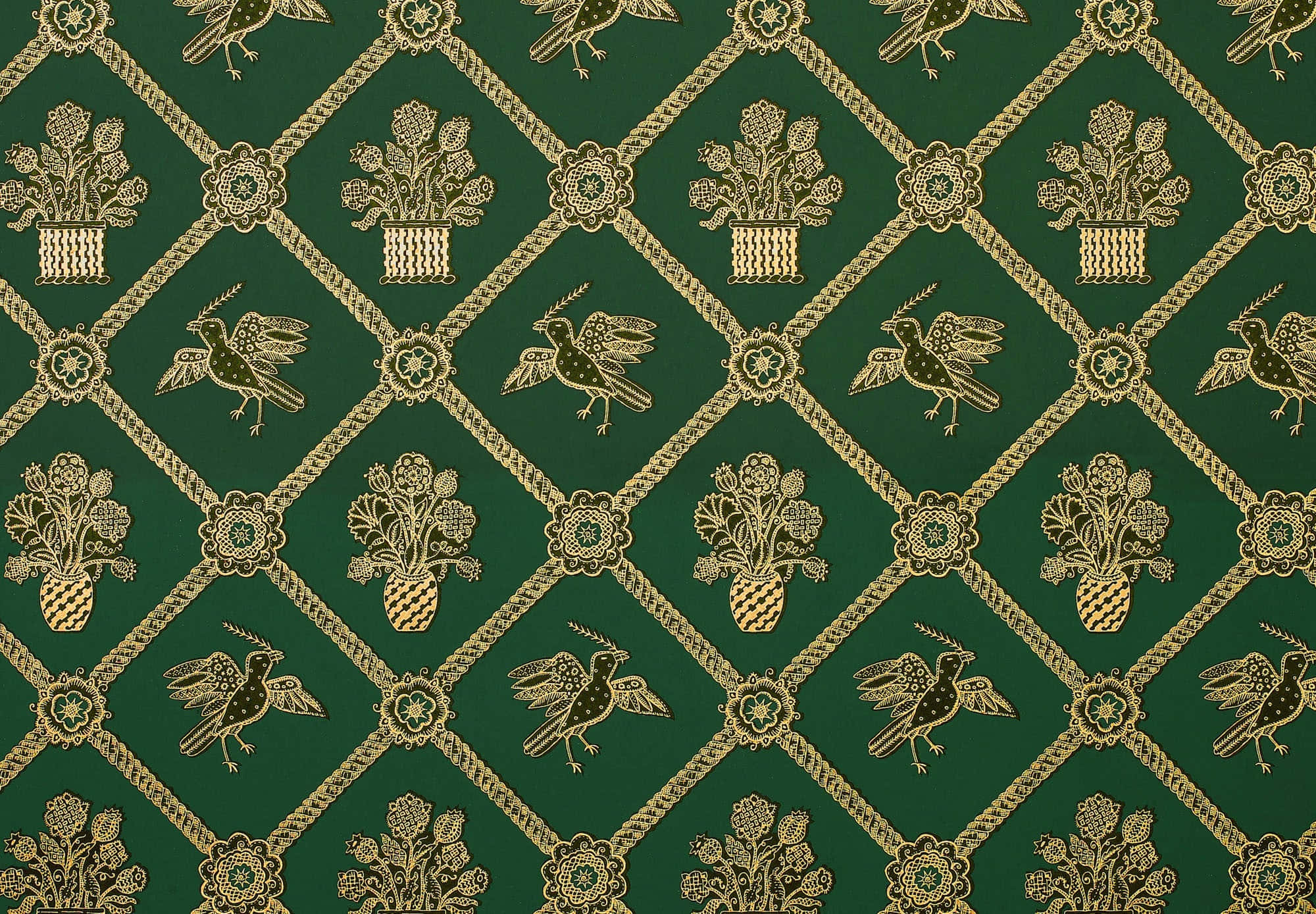 Elegant Green Gold Pattern Texture, dark green, gold rope borders, Full HD Desktop Wallpaper
