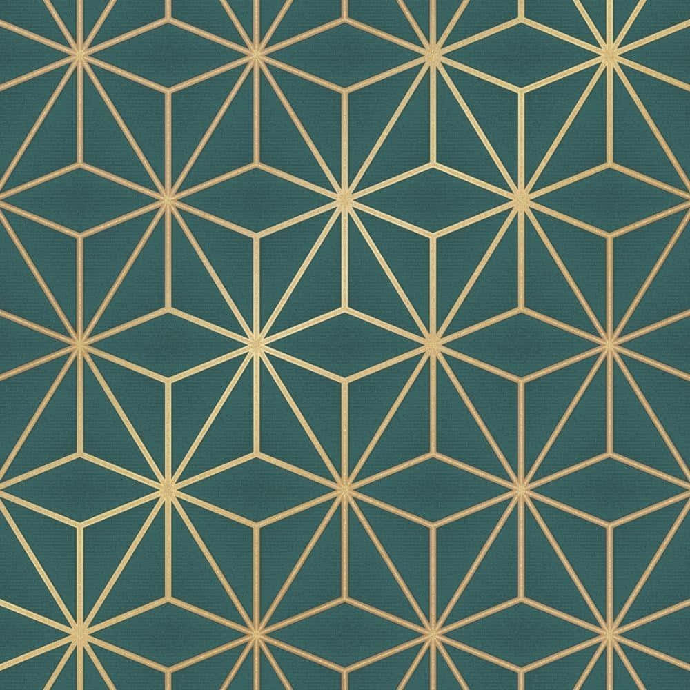 Green Gold Geometric Pattern, teal textured wallpaper, gold geometric starburst patterns, SD Desktop Wallpaper