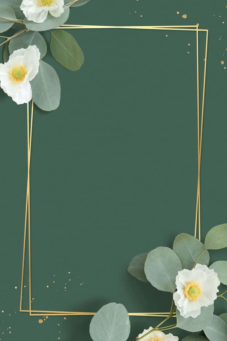 elegant floral frame, gold geometric border, deep green background, SD Phone Wallpaper