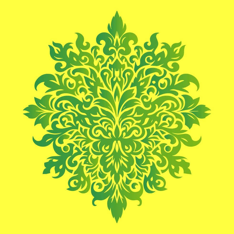 Green Gold Floral Mandala Pattern, vibrant green, gradient shading, SD Desktop Wallpaper