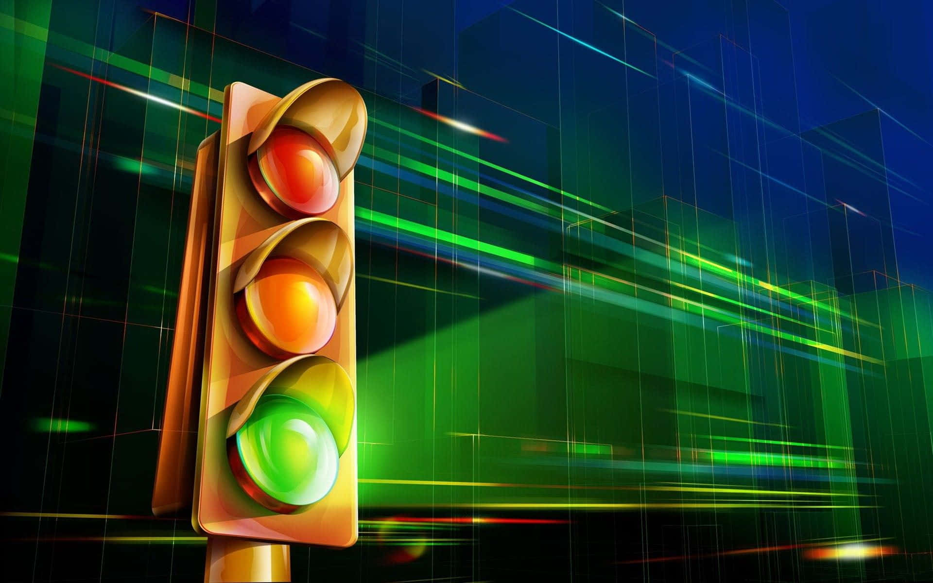 gold traffic light, green amber and red lenses, dynamic digital cityscape, Full HD Desktop Wallpaper