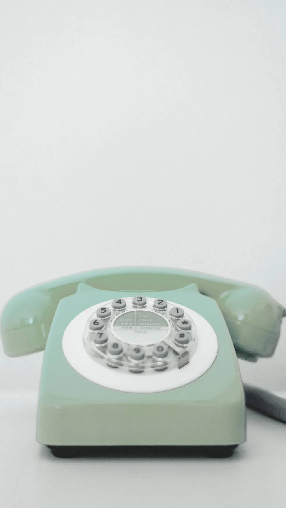 mint green, vintage rotary telephone, plain white surface, HD Phone Wallpaper