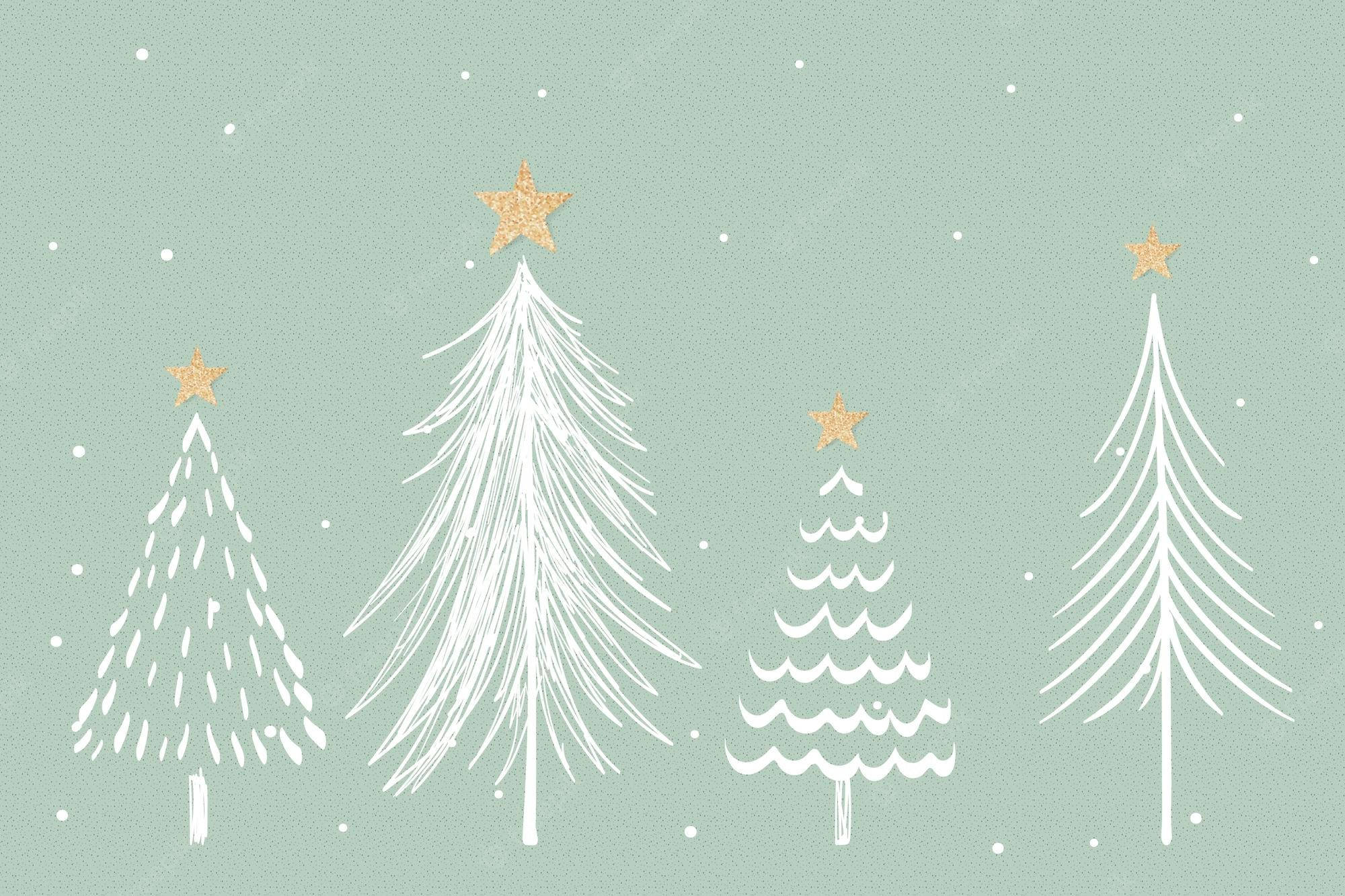Christmas Trees, white Christmas trees, gold stars, Full HD Desktop Wallpaper