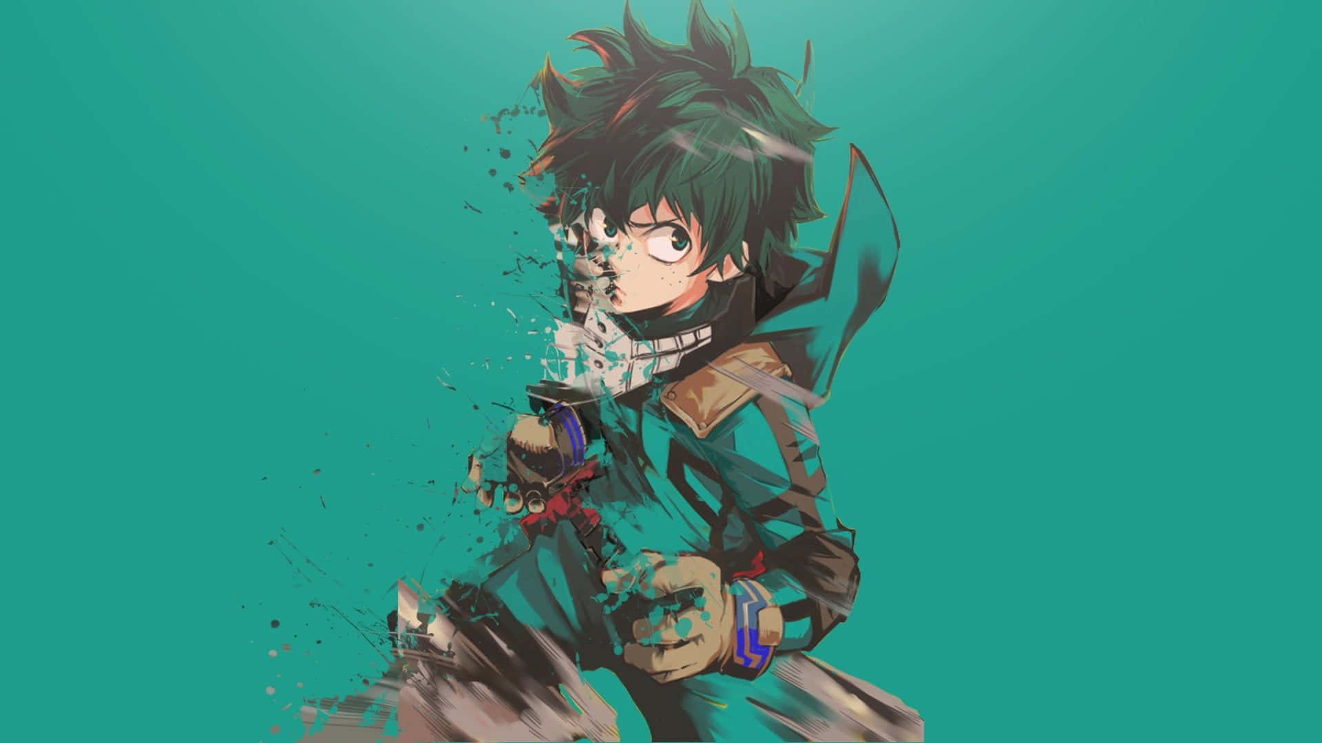 green anime, spiky green hair, determined expression, Full HD Desktop Wallpaper
