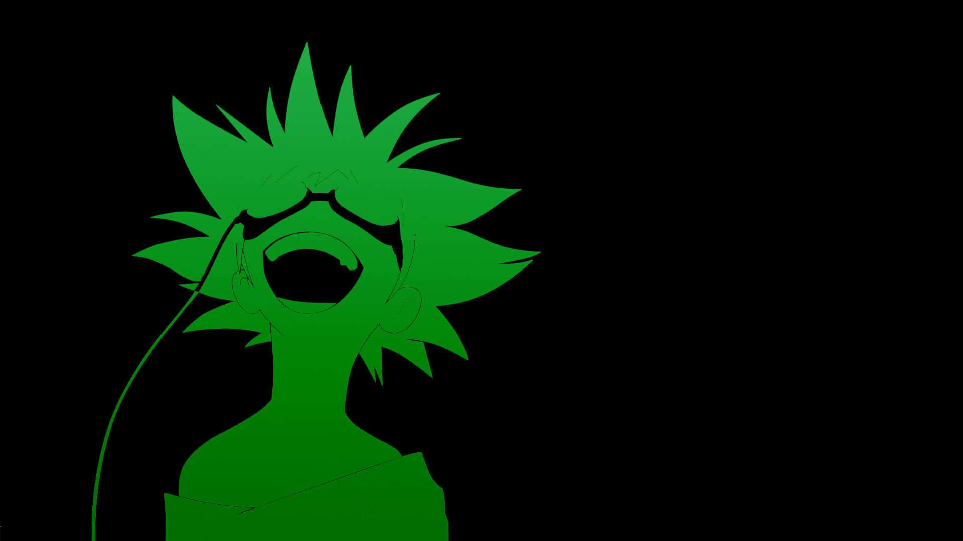 Green Anime, spiky hair, headphones, Full HD Desktop Wallpaper