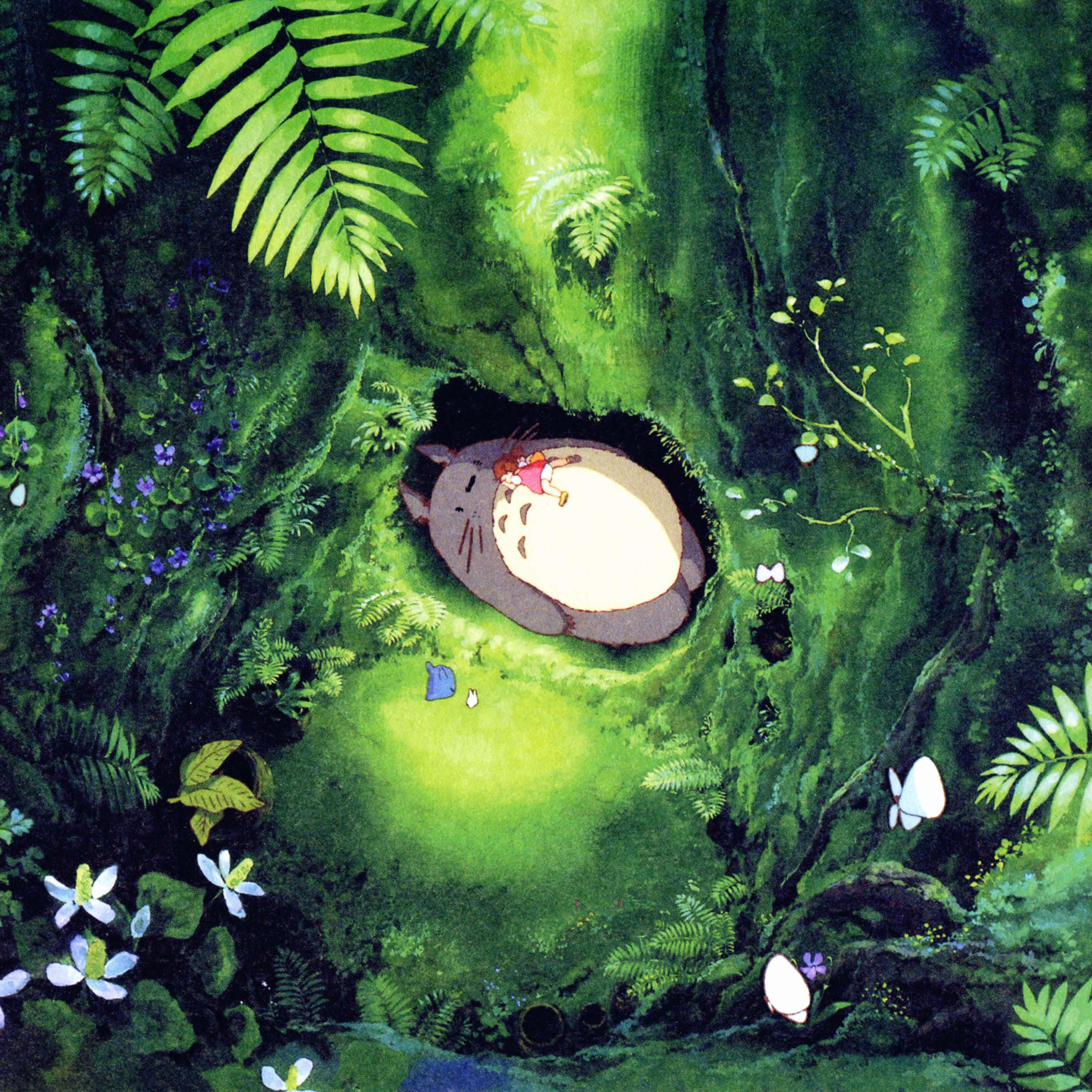 Green Anime, small girl, giant forest creature, 2K Desktop Wallpaper