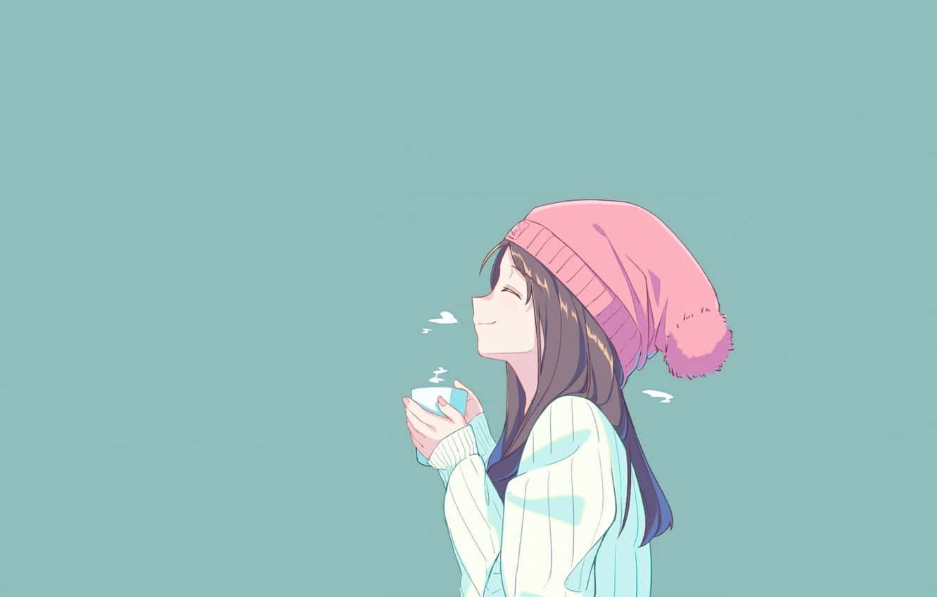 Green Anime, anime girl, pink beanie, HD Desktop Wallpaper