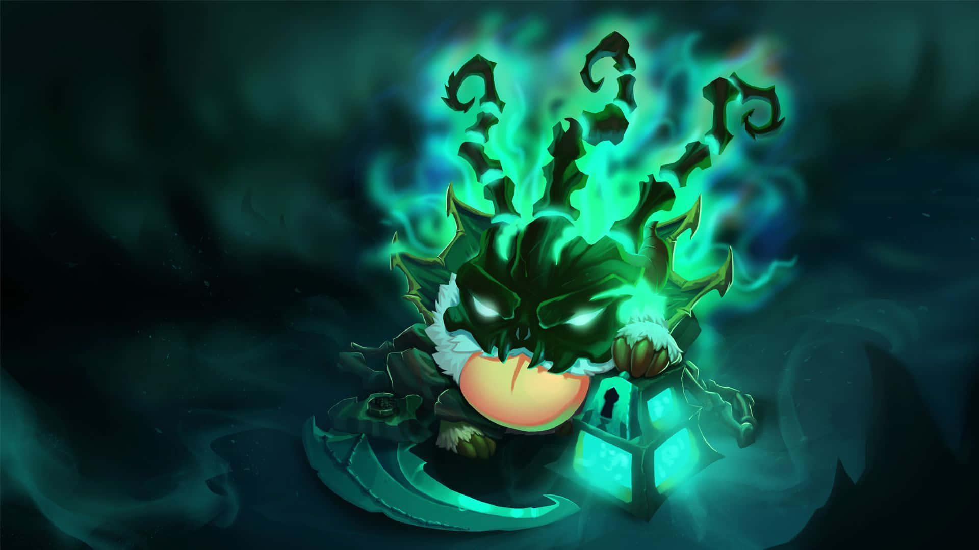 Green Anime, glowing creature, jagged horns, Full HD Desktop Wallpaper