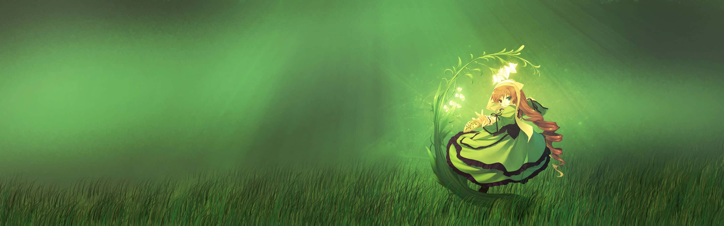 green anime, anime girl, green dress, 2K Desktop Wallpaper