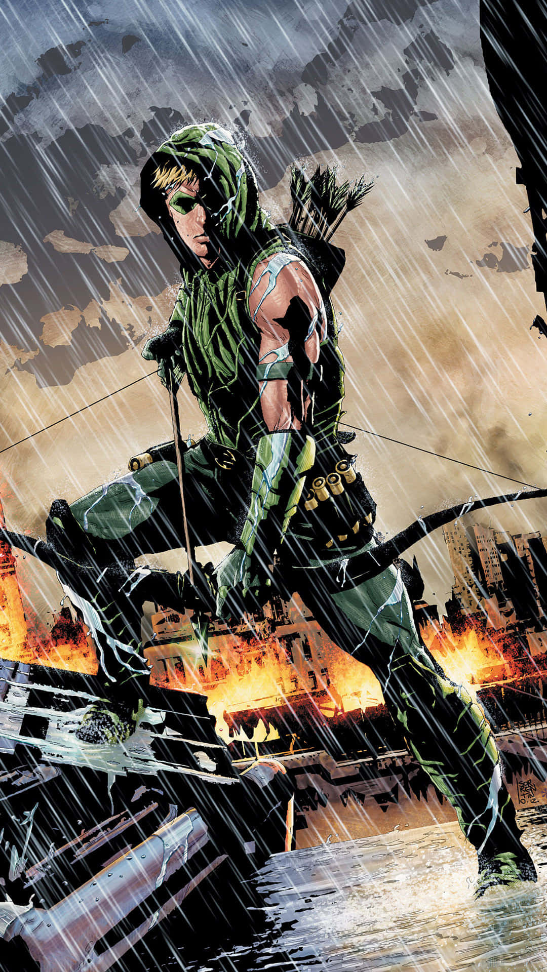 Green Arrow, iPhone case, rainstorm, Full HD Phone Wallpaper