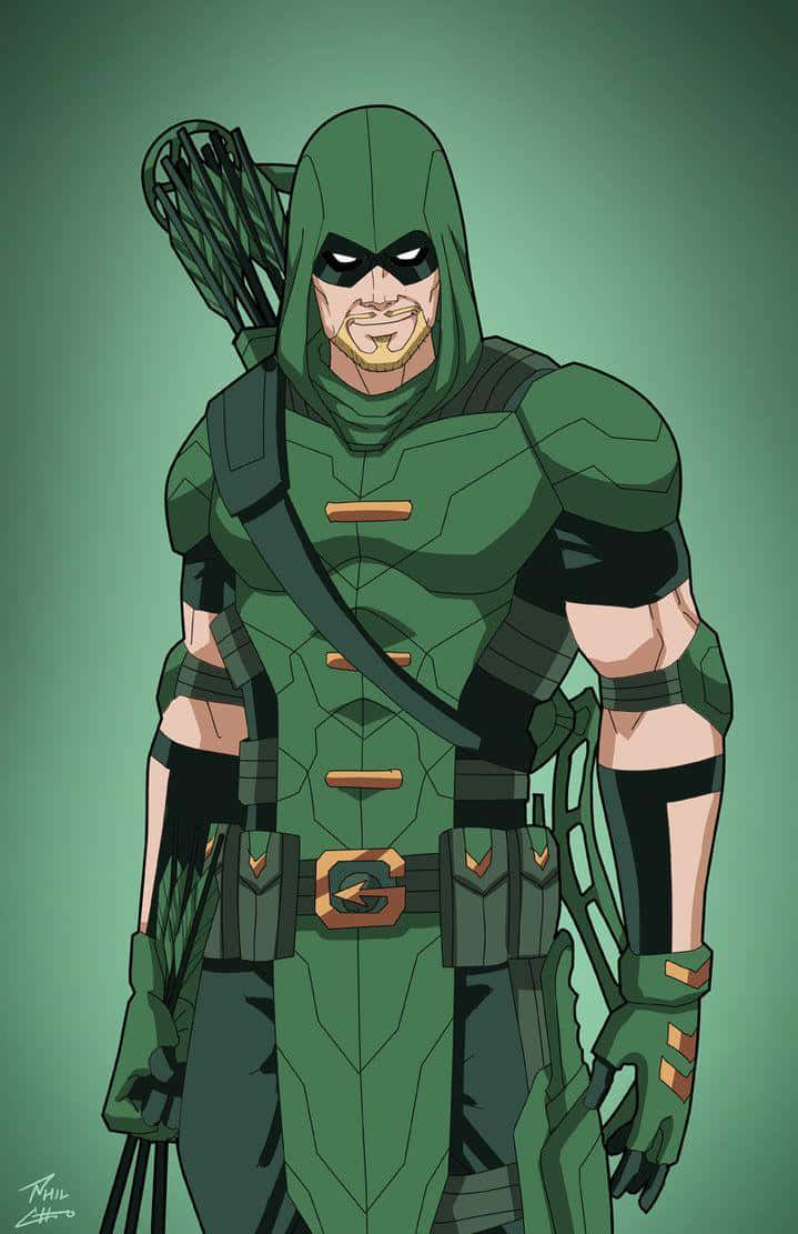 Green Arrow, hooded archer, quiver of arrows, SD Phone Wallpaper