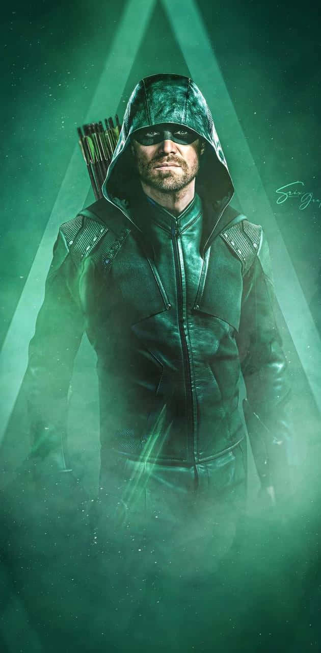 Green Arrow, hooded archer, green-lit spotlight, HD Phone Wallpaper