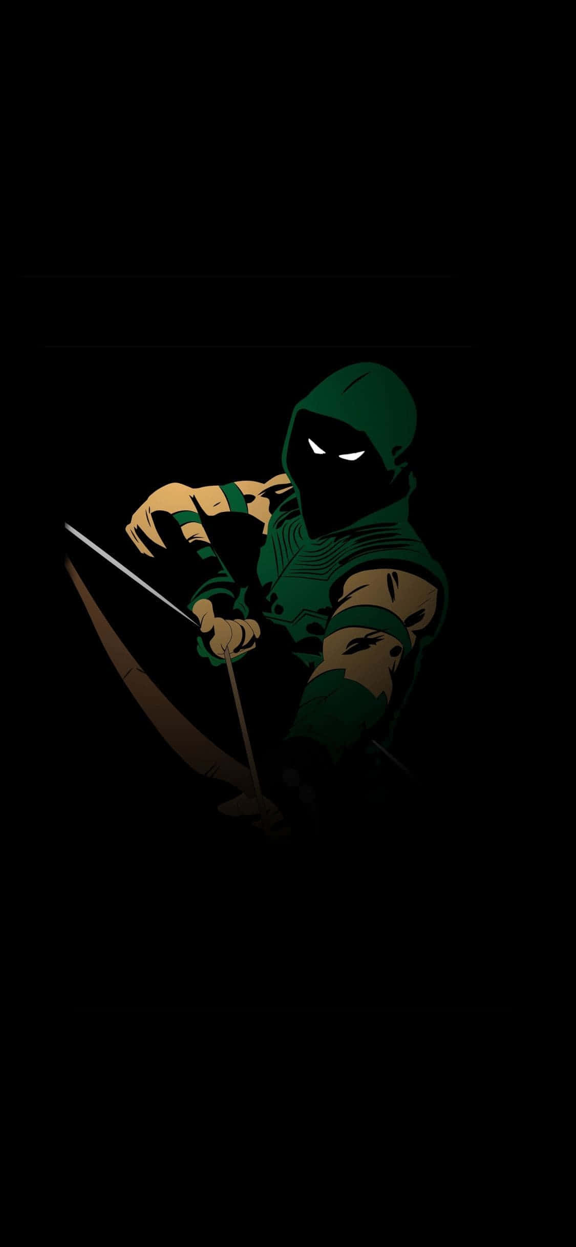 Green Arrow, hooded archer, glowing white eyes, Full HD Phone Wallpaper