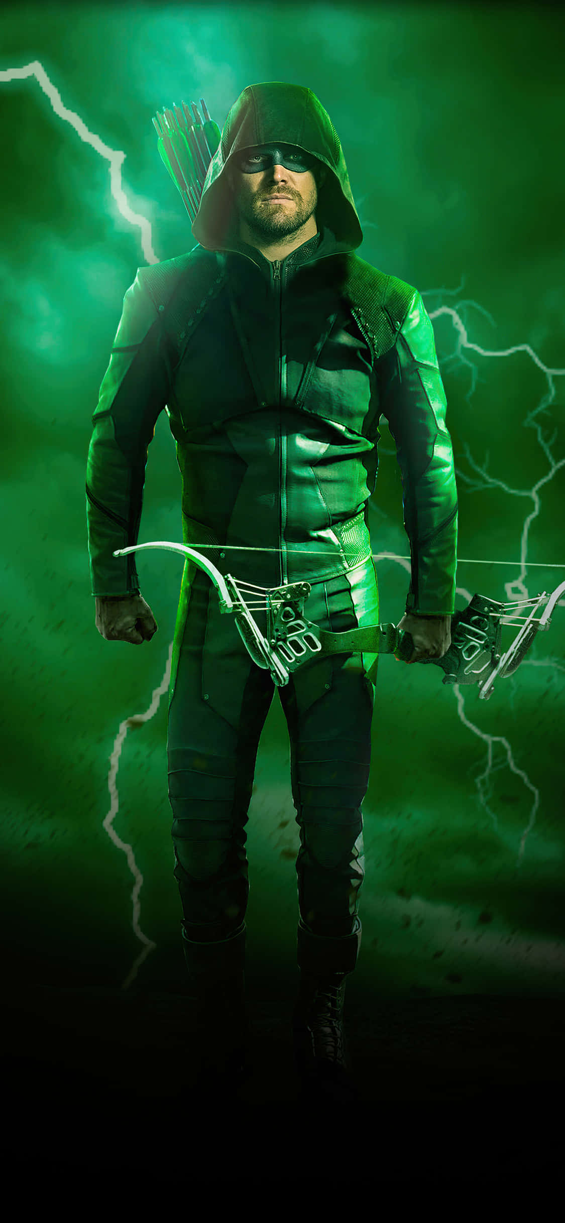 Green Arrow, hooded archer, bow, Full HD Phone Wallpaper