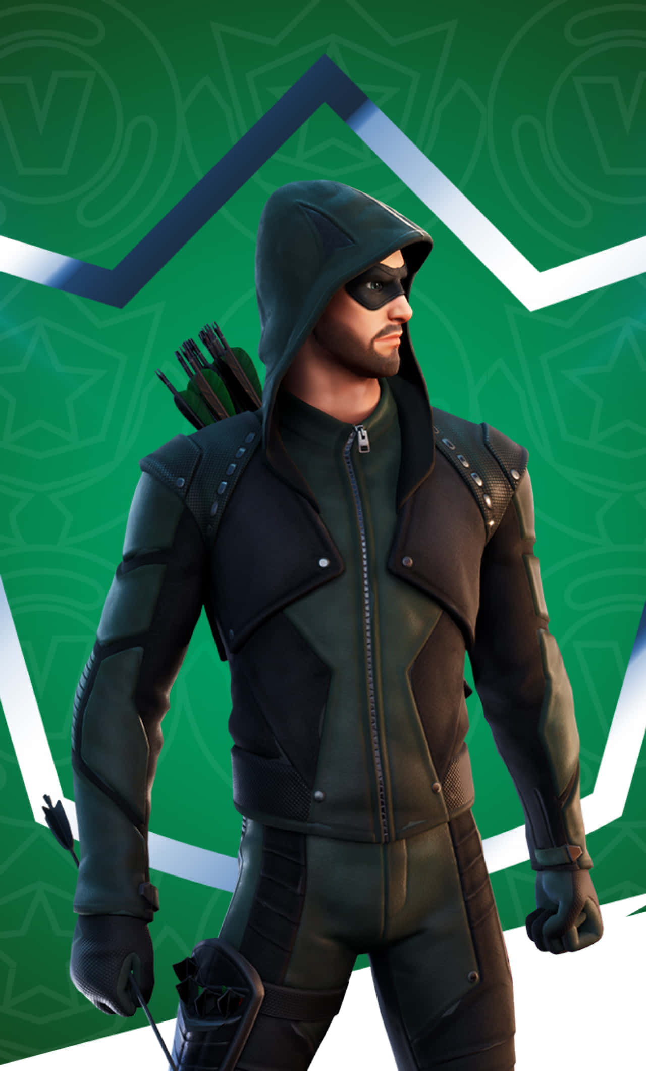 Green Arrow, dark green hooded outfit, arrows on his back, Full HD Phone Wallpaper