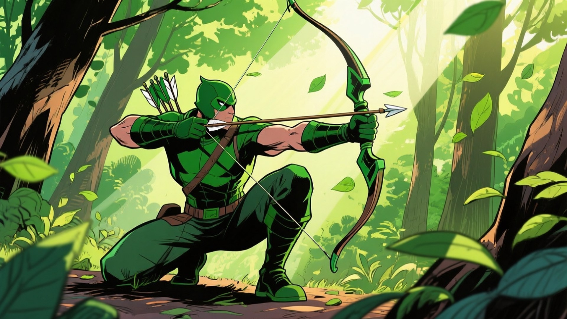 Green arrow, forest, archer, Full HD Desktop Wallpaper
