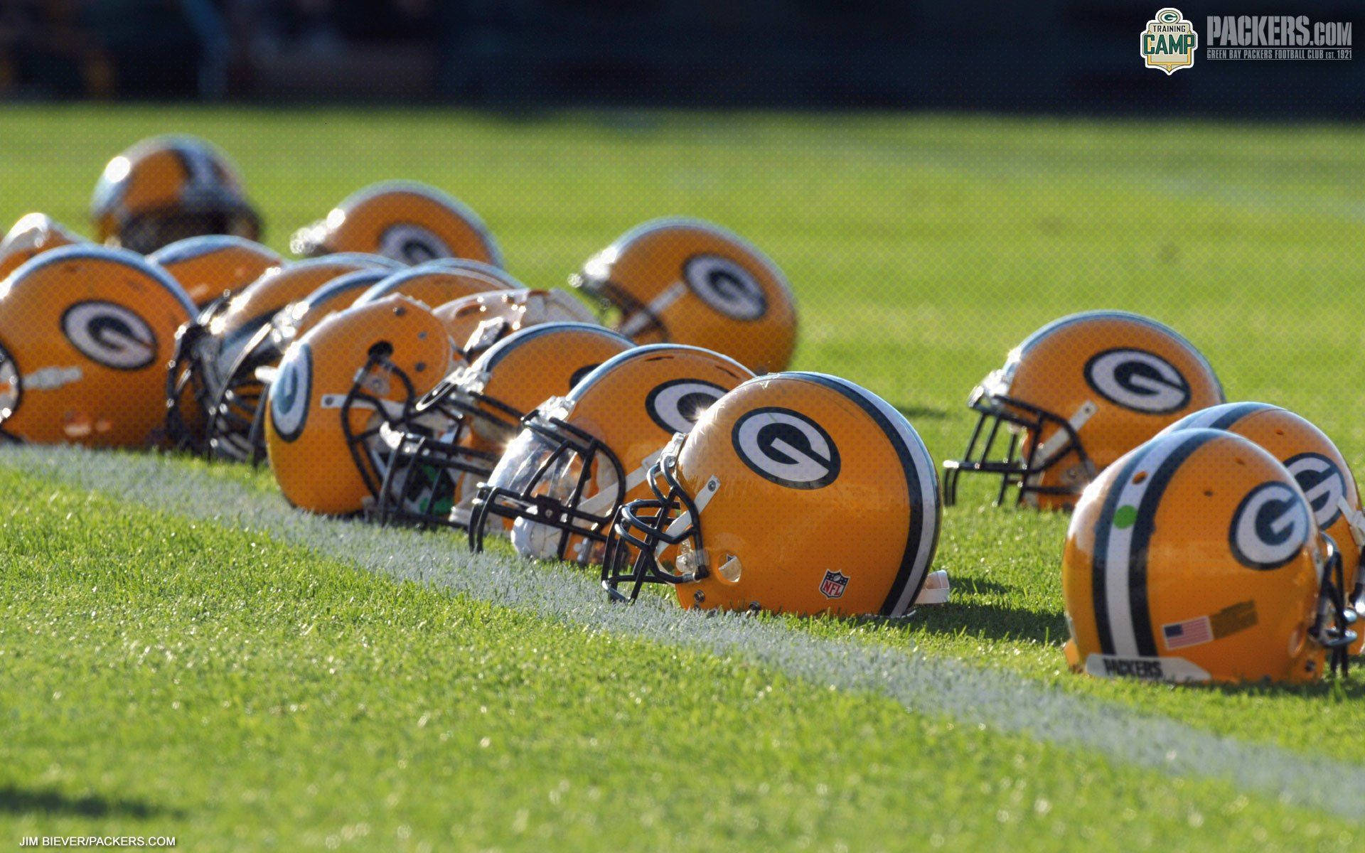 Green Bay Packers, football helmets, bright orange, Full HD Desktop Wallpaper