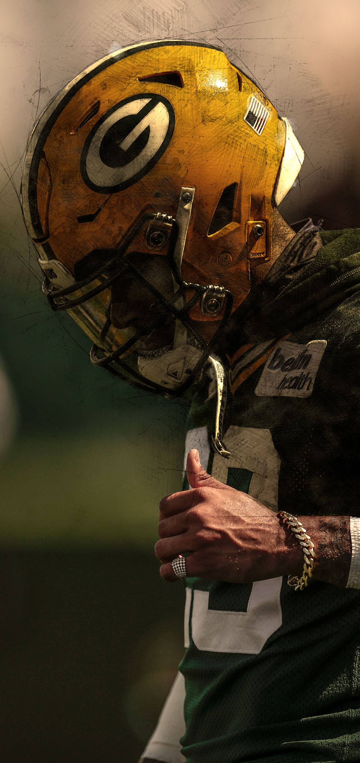 Green Bay Packers, football player, weathered helmet, Full HD Phone Wallpaper