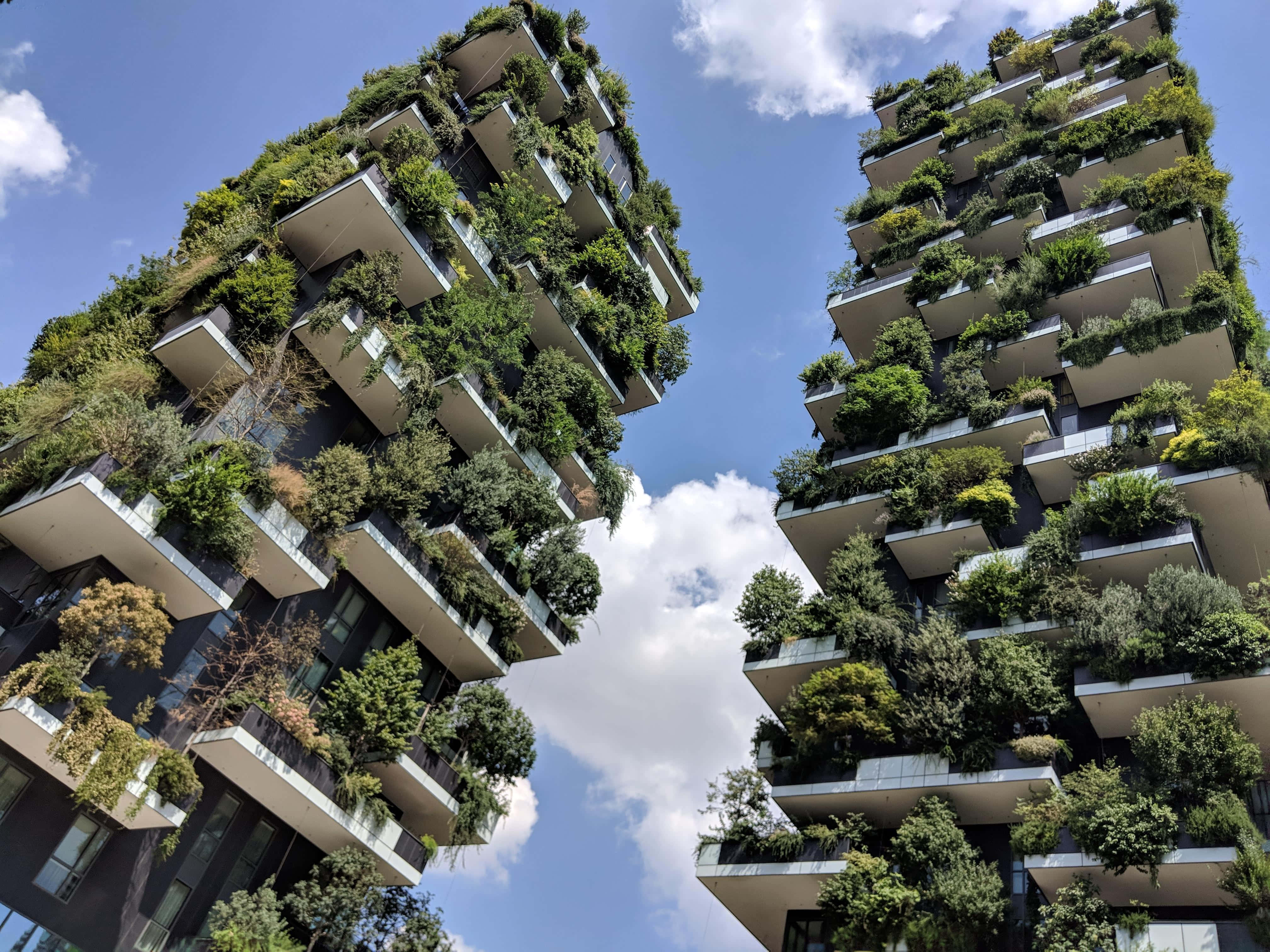 Green Buildings, vertical gardens, lush greenery, 4K Desktop Wallpaper