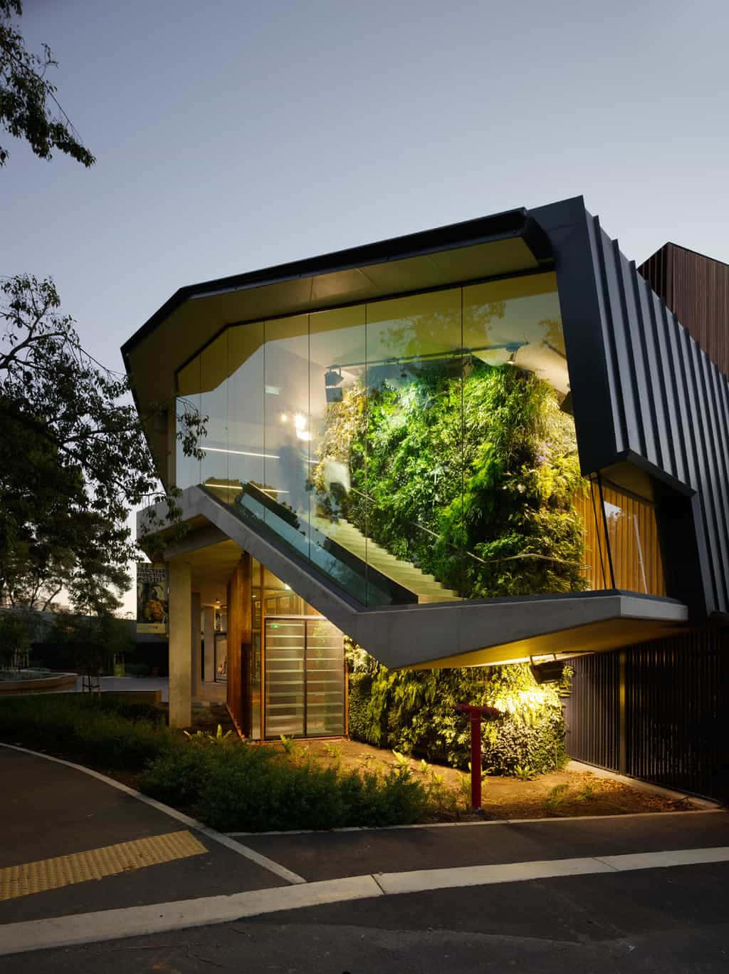 green buildings, dusk, glass building, HD Phone Wallpaper
