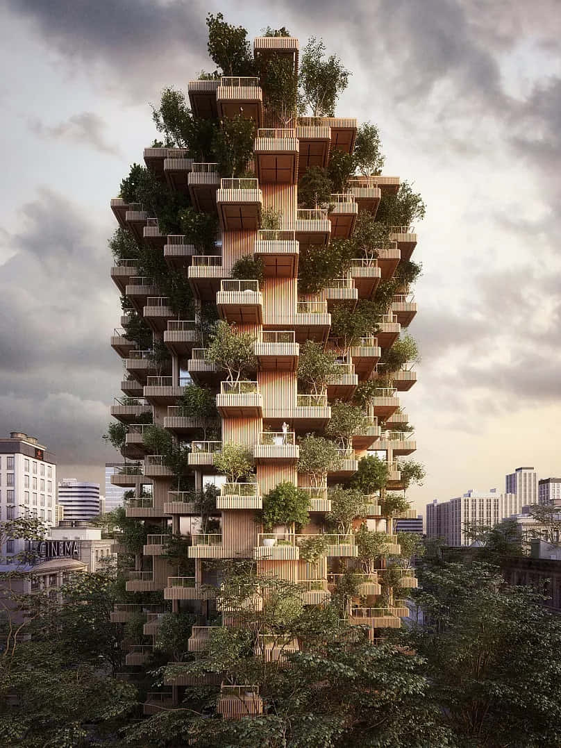 Green Buildings, vertical forest building, lush greenery, SD Phone Wallpaper