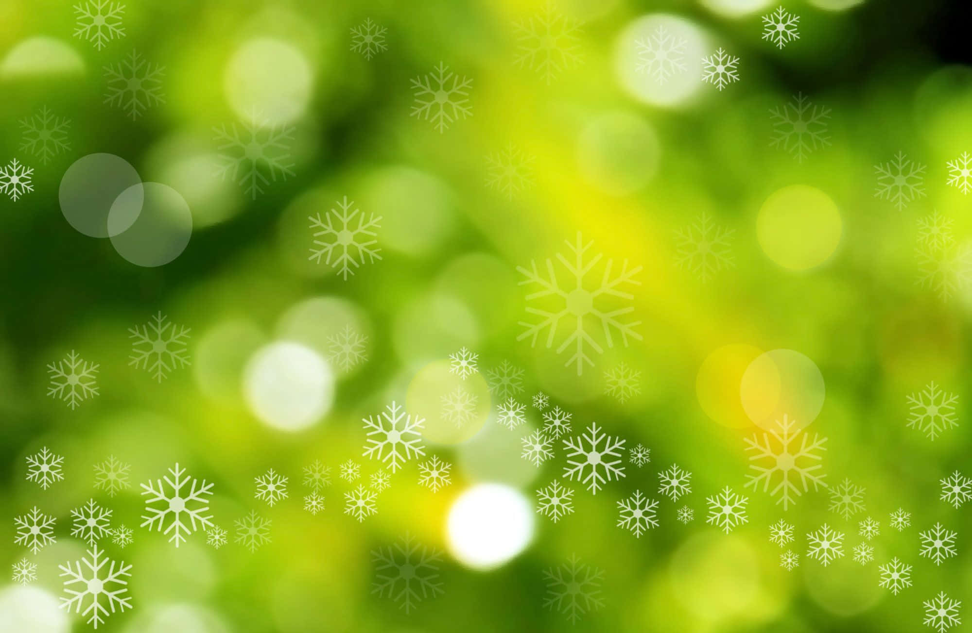 Green Christmas, snow flake, bokeh, Full HD Desktop Wallpaper