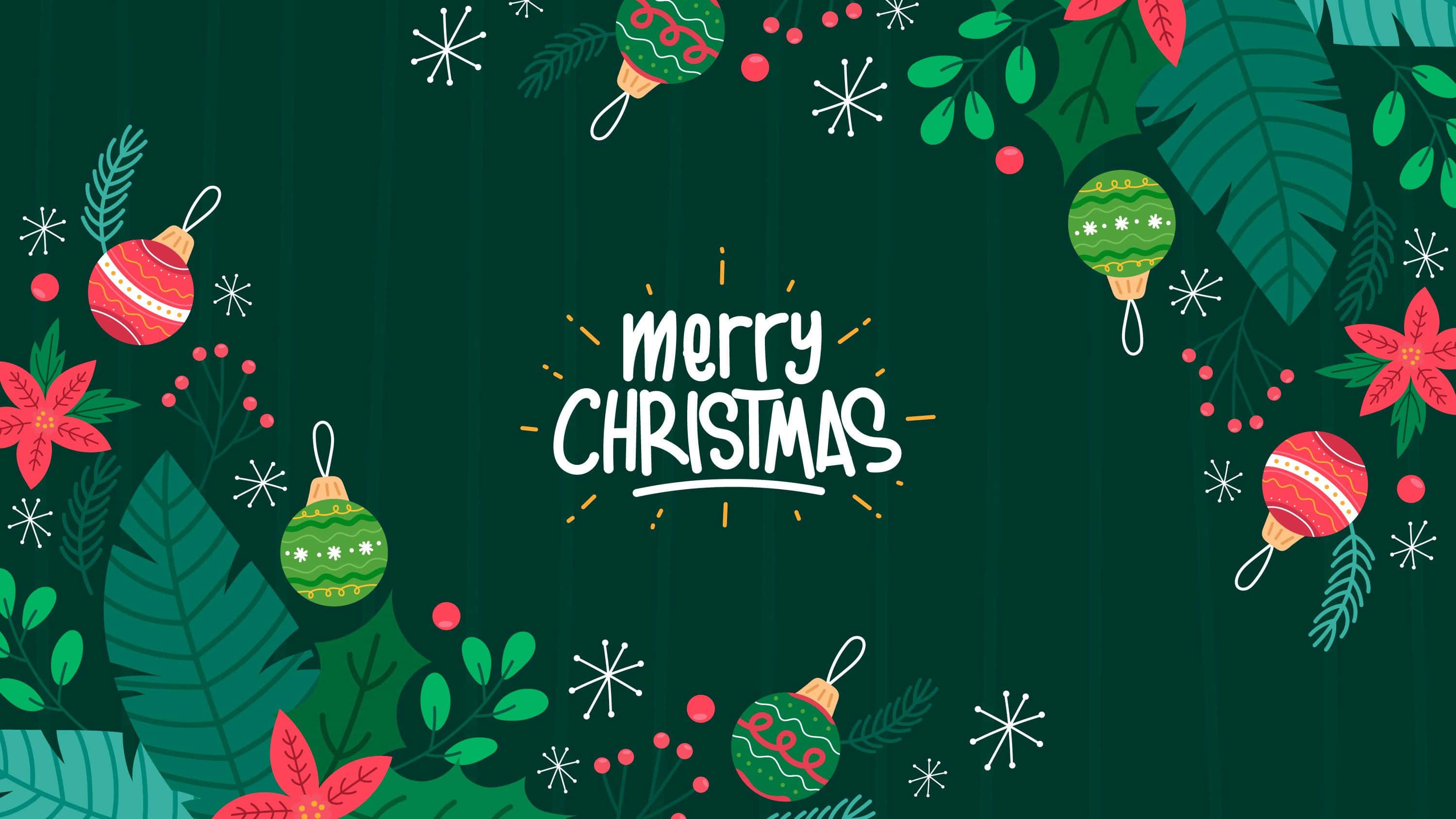 Green Christmas, Christmas greeting, colorful ornaments, 2K Desktop Wallpaper