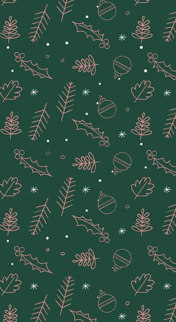 dark green, pink outlined holly leaves, pine needles, SD Phone Wallpaper