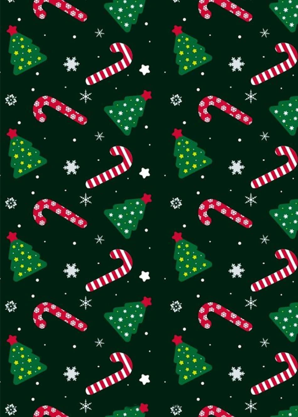 Dark Green Christmas, festive red candy canes, green Christmas trees, HD Phone Wallpaper