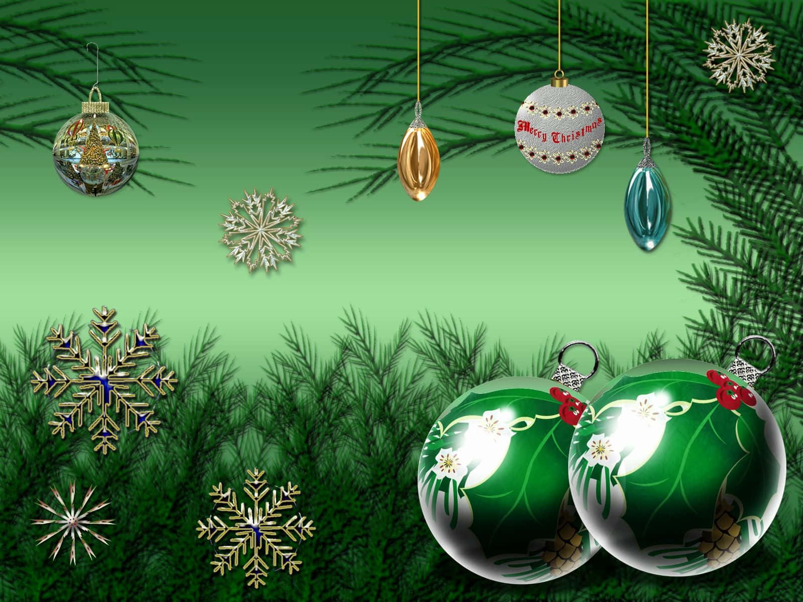 Green Christmas, Christmas tree, shiny Christmas ornaments, HD Desktop Wallpaper