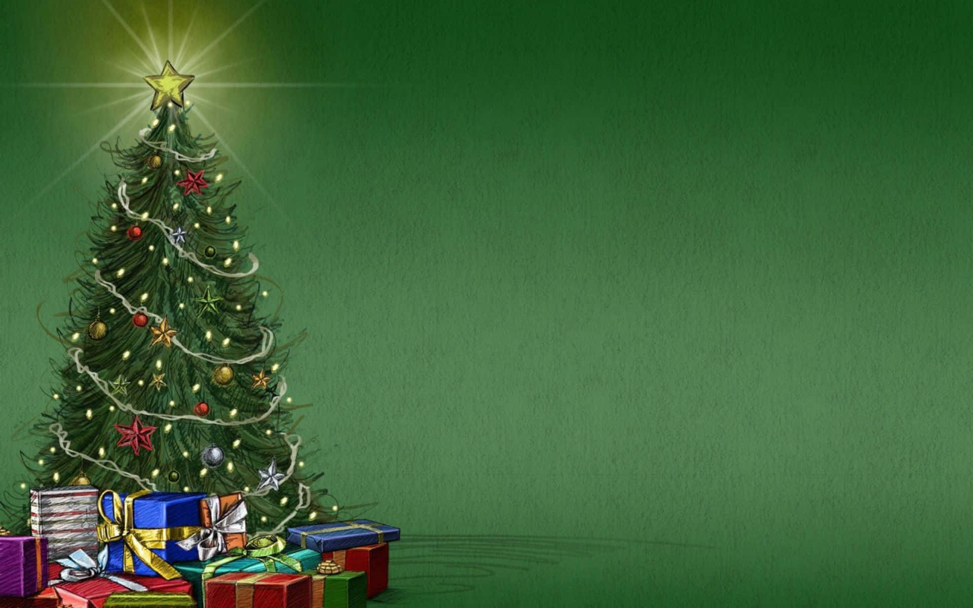 Christmas tree, lights ornaments, shining star, Full HD Desktop Wallpaper