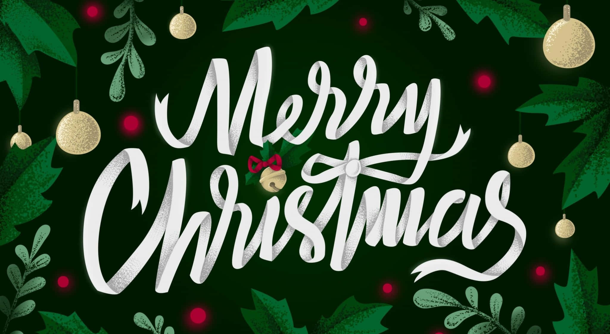 Merry Christmas, dark green background, holly leaves, Full HD Desktop Wallpaper