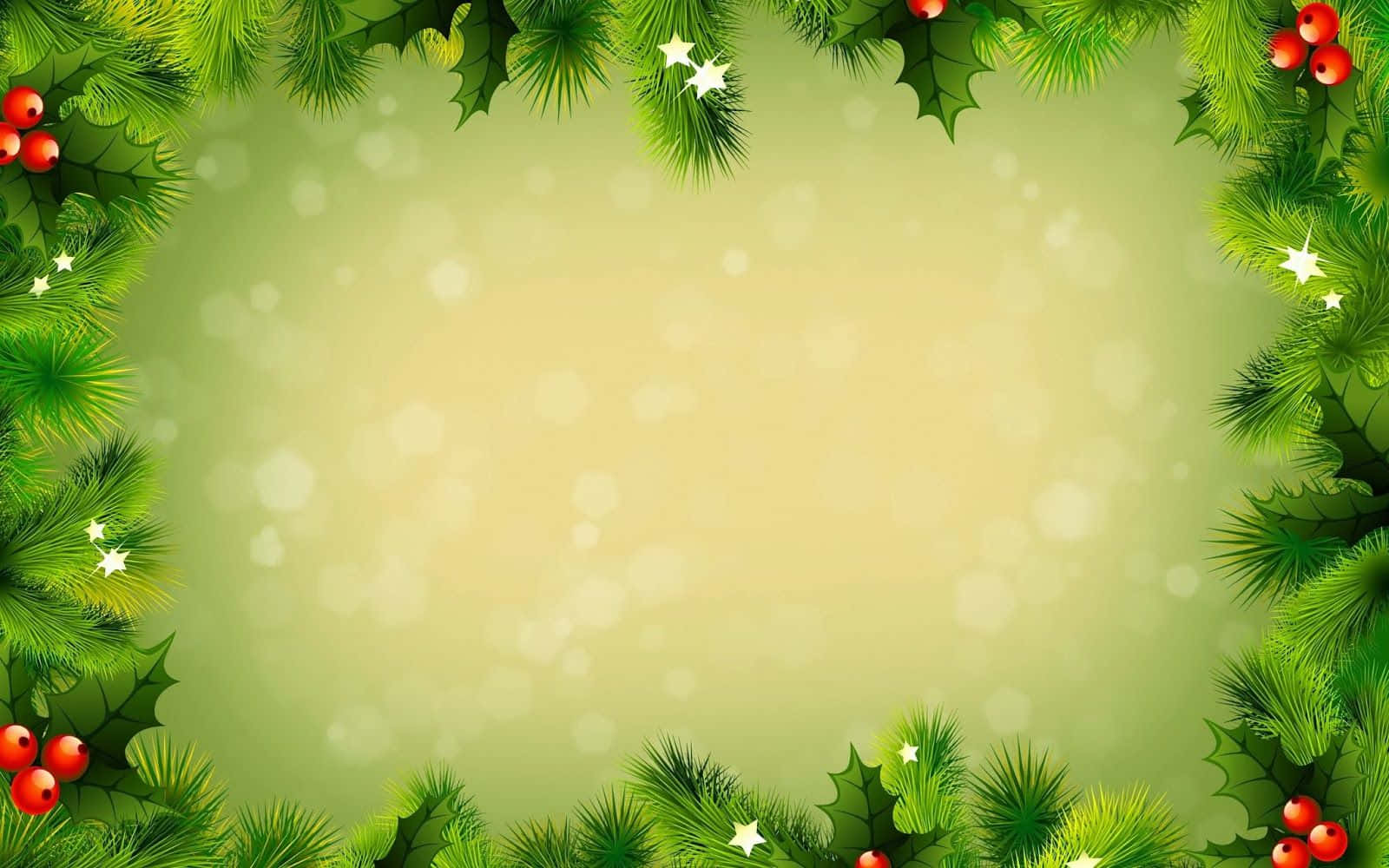 Green Christmas, holly leaves, red berries, HD Desktop Wallpaper