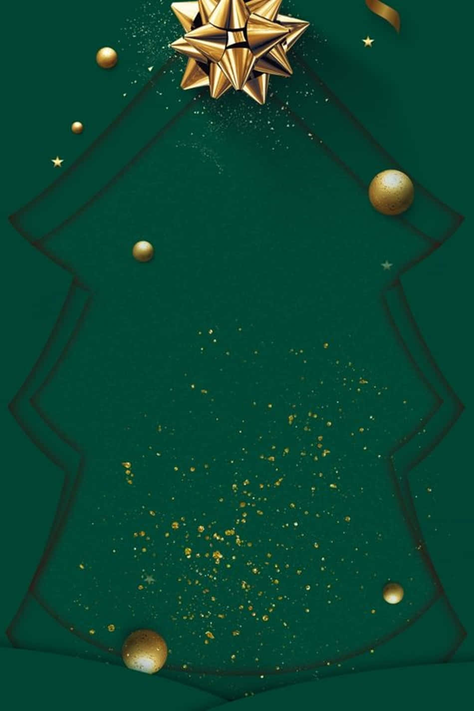 Dark Green Christmas Tree Outline, gold ornaments, bow, HD Phone Wallpaper