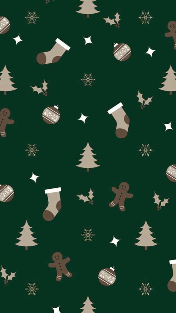 Dark green, gingerbread men, stockings, SD Phone Wallpaper
