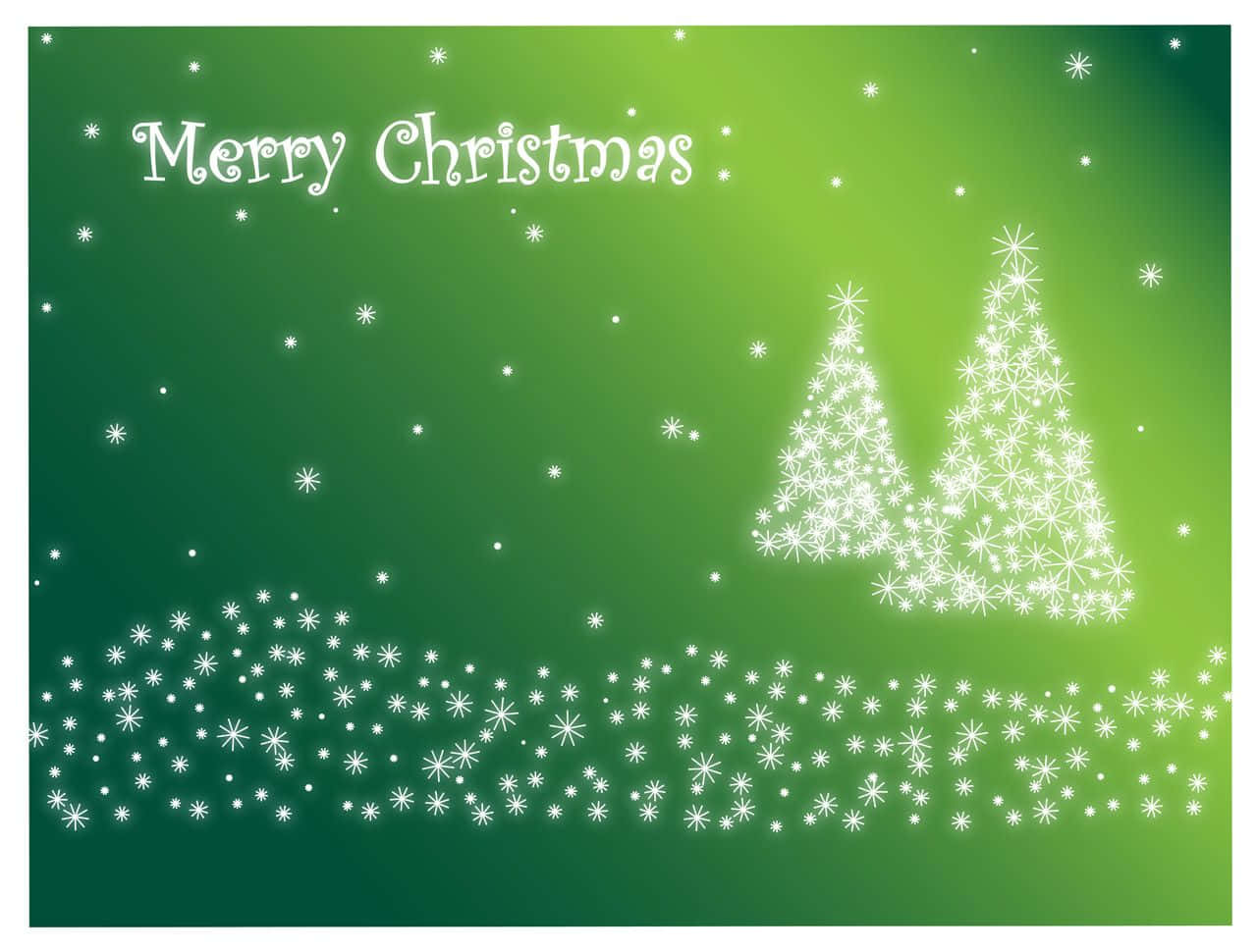 Green Christmas, glowing white snowflake trees, gradient green background, HD Desktop Wallpaper