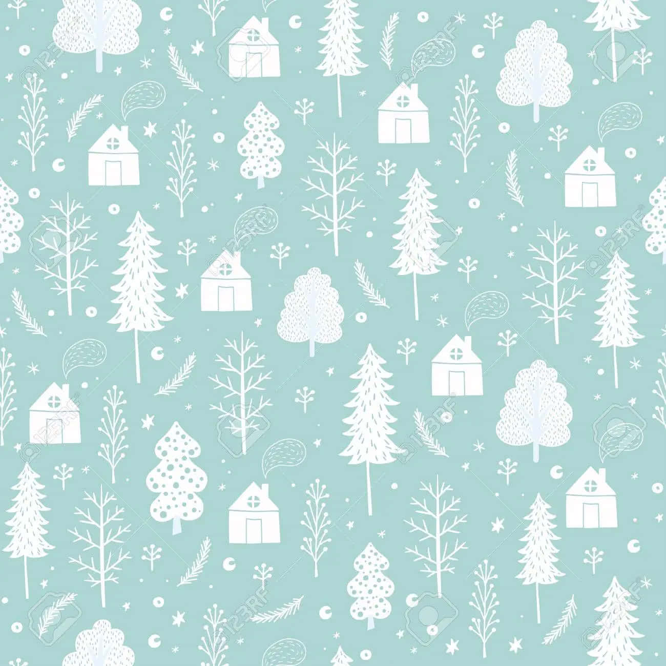Cozy Christmas, mint green, white stylized houses, HD Desktop Wallpaper