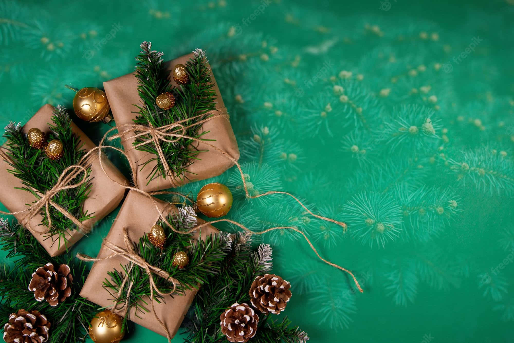 vintage christmas, green background, pine cones, Full HD Desktop Wallpaper