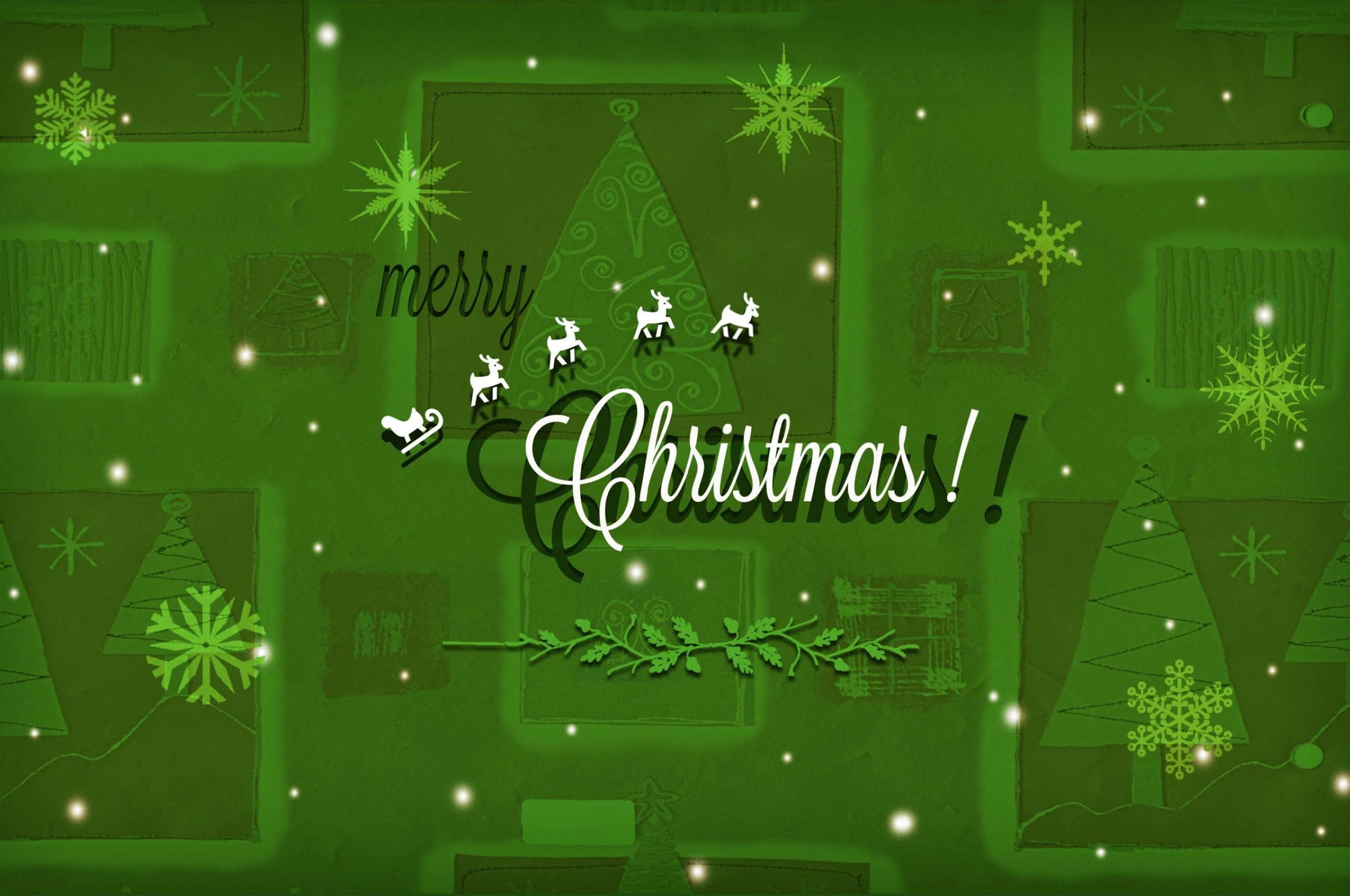 Green Christmas, white reindeer, sleigh, 2K Desktop Wallpaper