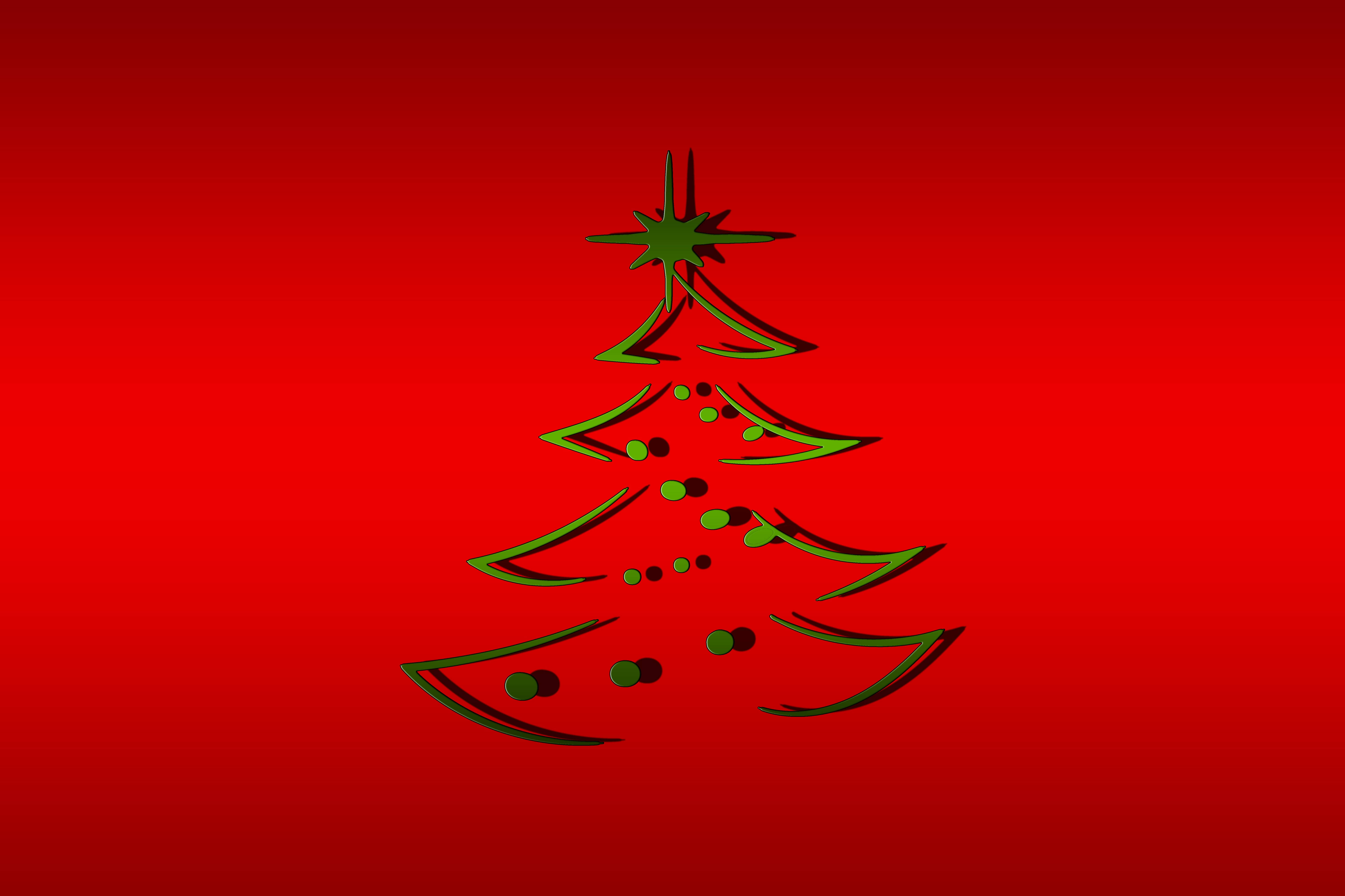 Red Christmas Tree Graphic, green Christmas tree, star, 5K Desktop Wallpaper