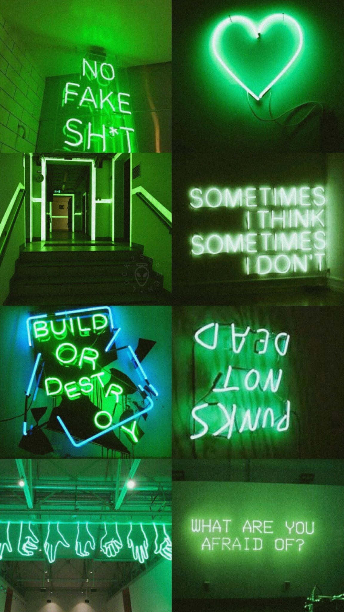 Green Collage, neon lights, vibrant green, Full HD Phone Wallpaper