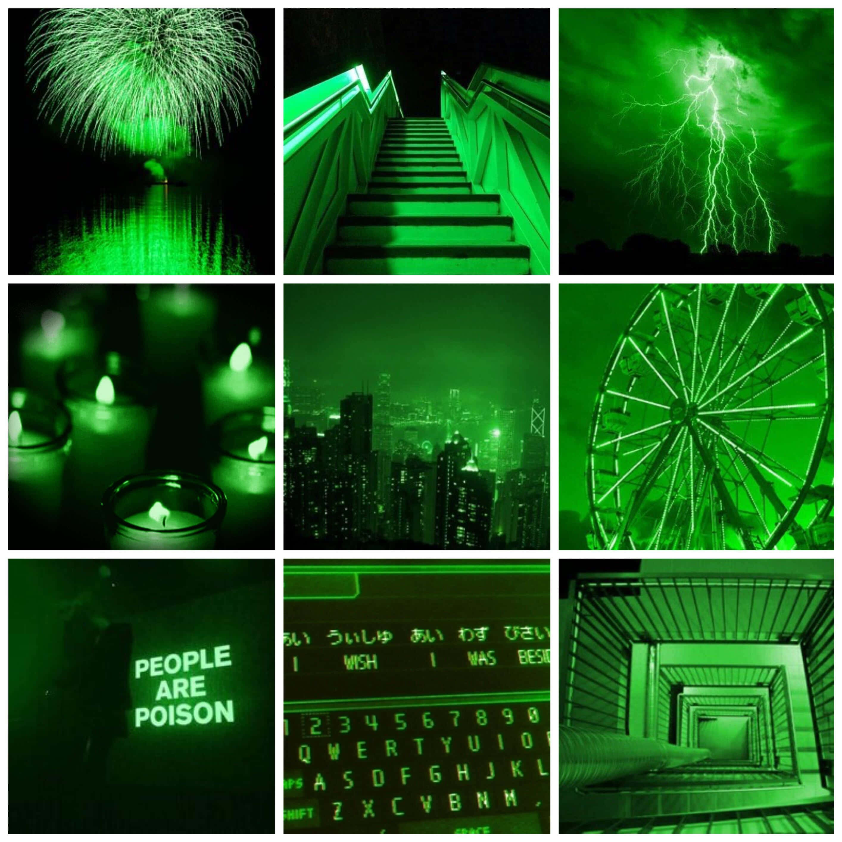 Green Collage, night scenes, fireworks, 2K Desktop Wallpaper